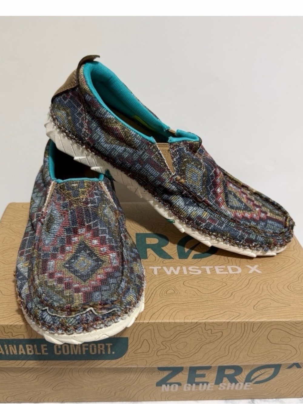 New Twisted X Womens Zero X Slip-On Loafer Multi teal Aztec comfort 6 and 6.5